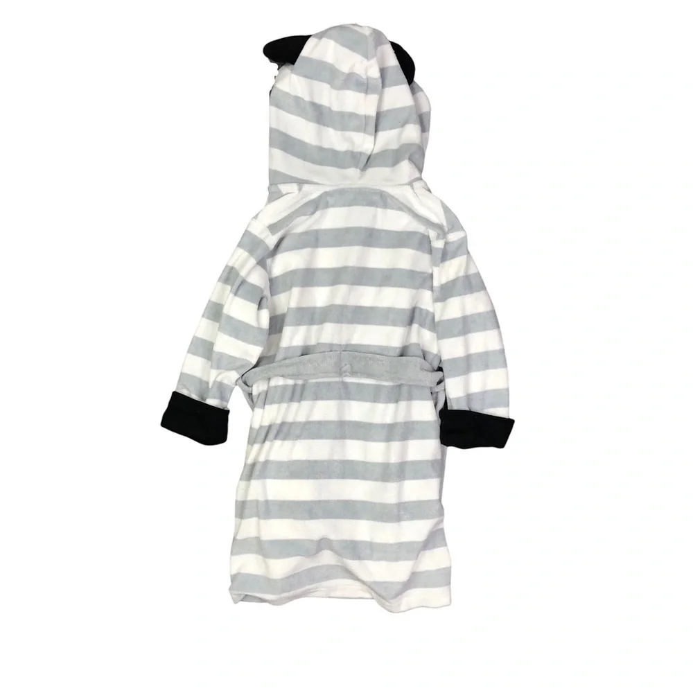 Disney Mickey bathrobe hood with ears and pockets grey white striped terrycloth